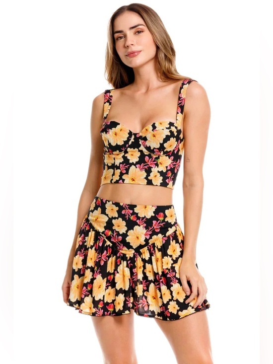 Dresses & Skirts - Agua Bendita Floral Black Crop Top & Skirt Set with Yellow Flowers